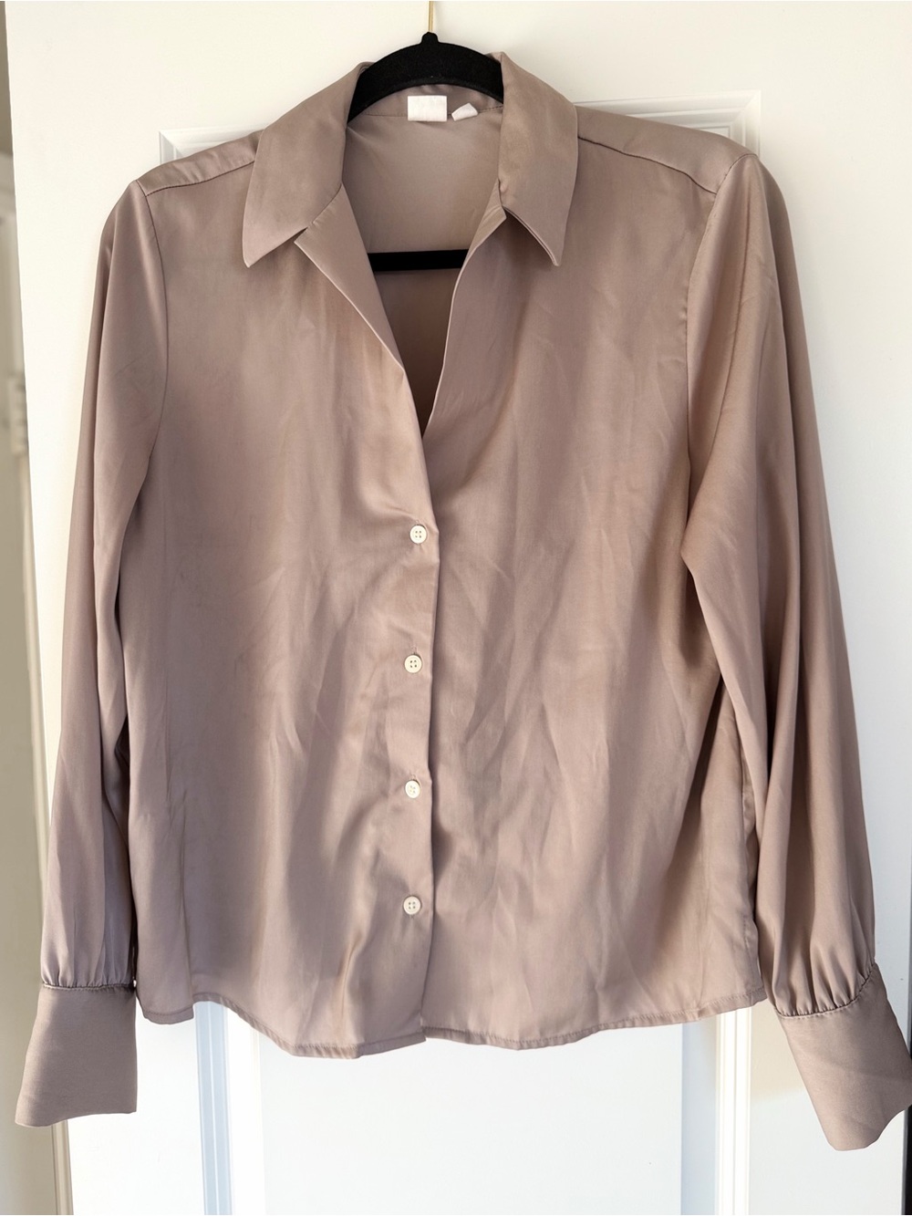 GAP Taupe Satin Button-Up Blouse